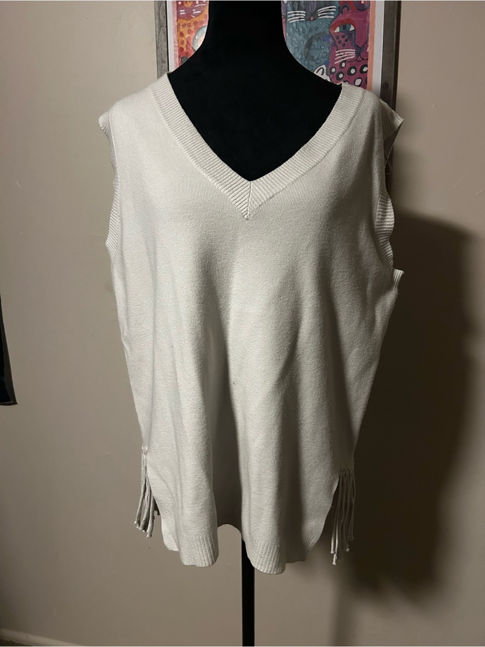 Cyrus Cream Knit V-Neck Vest with Side Detail